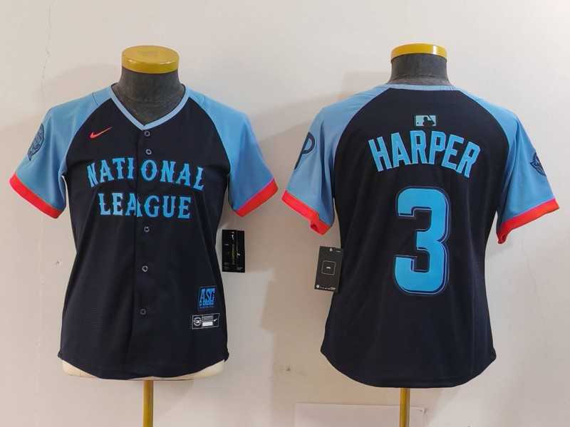 Womens Philadelphia Phillies #3 Bryce Harper Number Navy 2024 All Star Limited Stitched Jersey->2024 mlb all-star->MLB Jersey